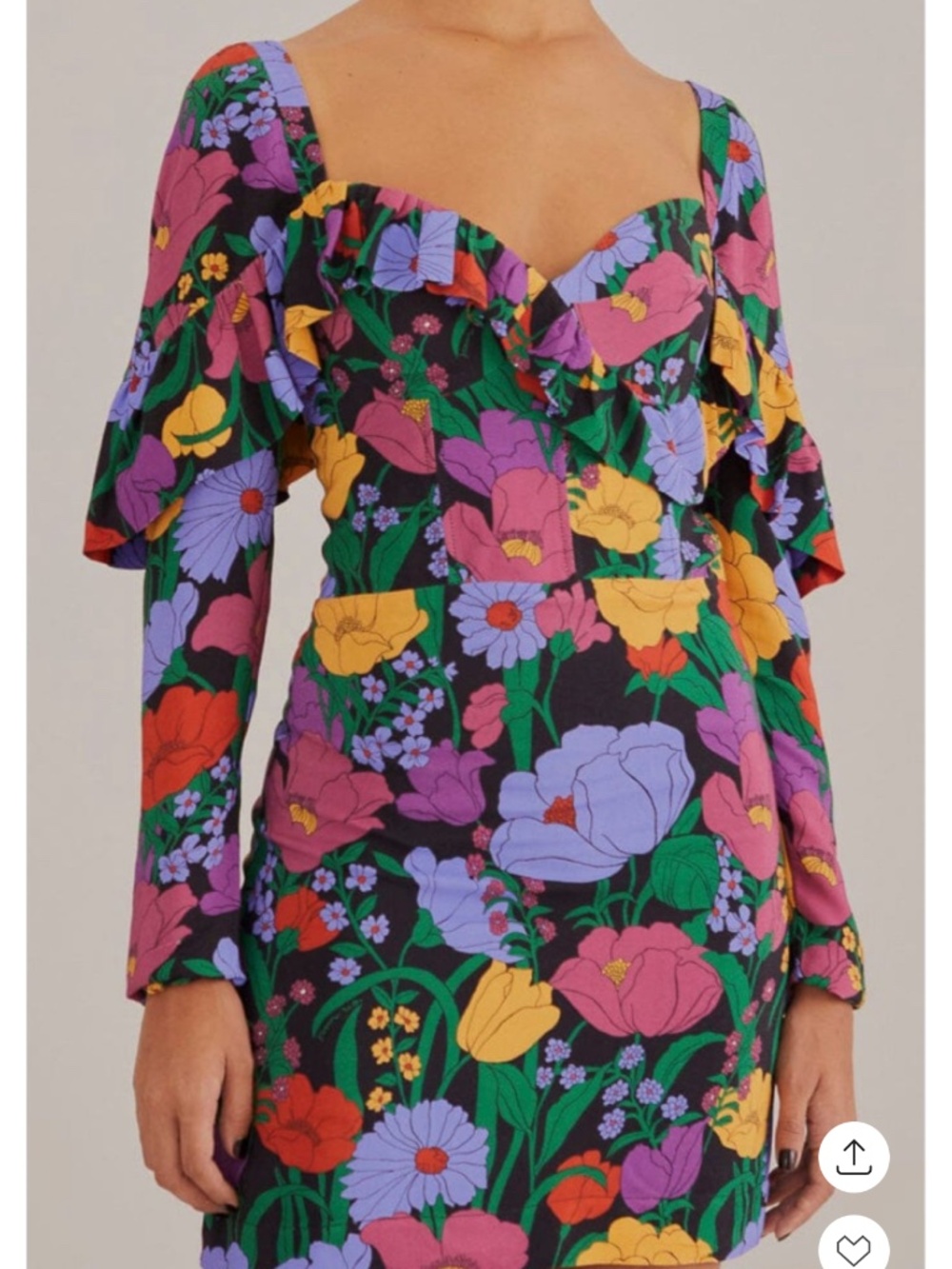 FARM Rio Black Bucolic Garden Long Sleeve Mini Dress S NWT